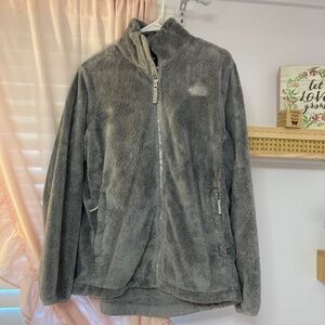 Women’s North Face gray fuzzy jacket . Size large